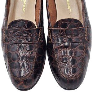 Vintage Salvatore Ferragamo Italy Crocodile Alligator Emb. Womens 8.5AAA Loafers